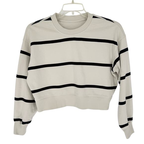 Lululemon Perfectly Oversized Cropped Crew Sweatshirt in Stripe 0/XS Cream/Black - Picture 5 of 11